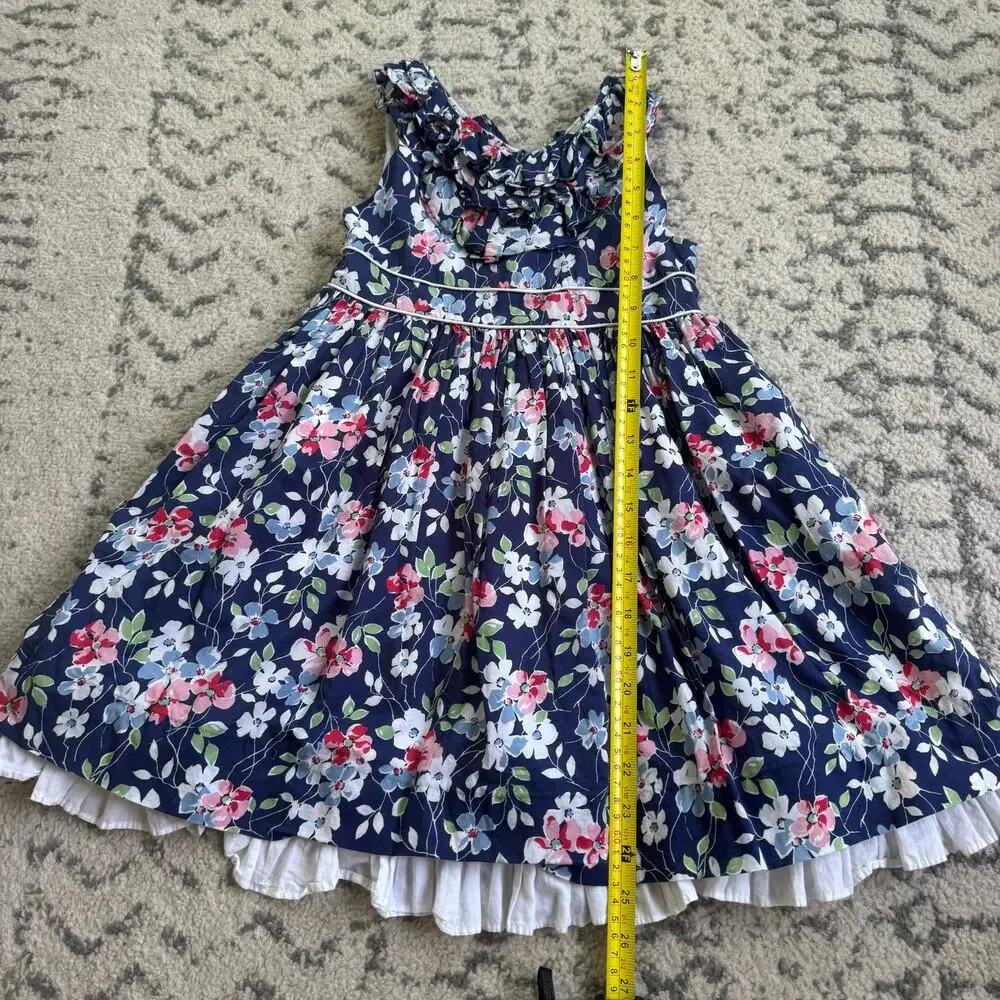 Girls Ralph Lauren Lined Floral Poplin Ruffle Dress Size 5